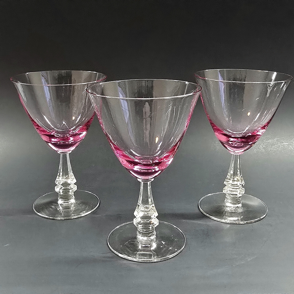 3 Vtg Tiffin-Franciscan Wisteria  Pink Water/Wine Goblet Glass 6" X 4" Tall *SEE